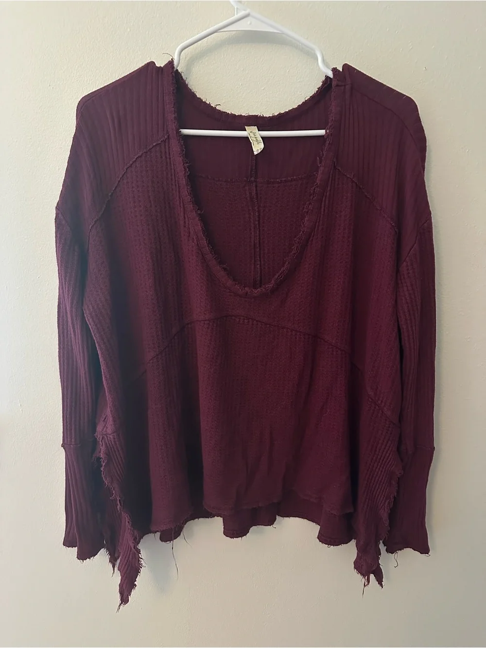 Free people waffle knit burgundy top